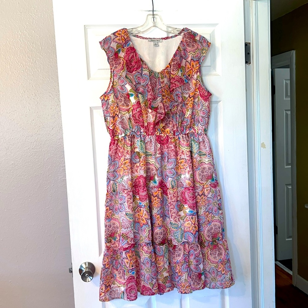 Colorful, ruffle top dress